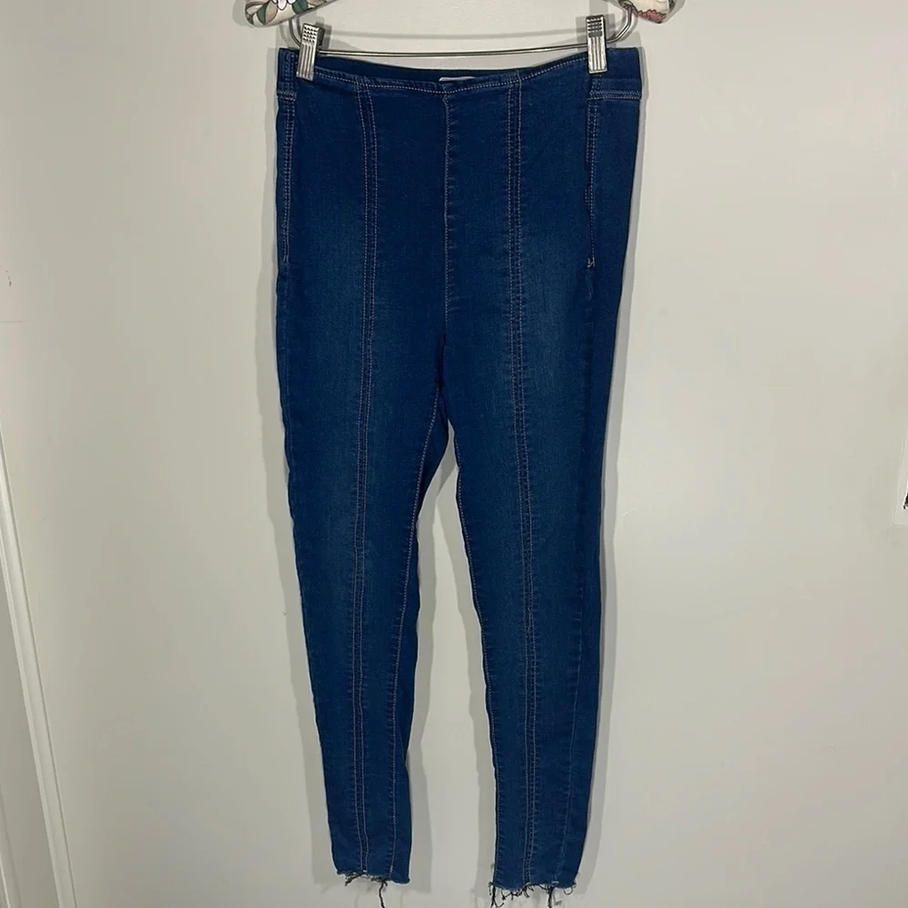 Free People Blue Ankle Cropped Jeans Legging Jeggings Size W26 RIbbed - Picture 2 of 7